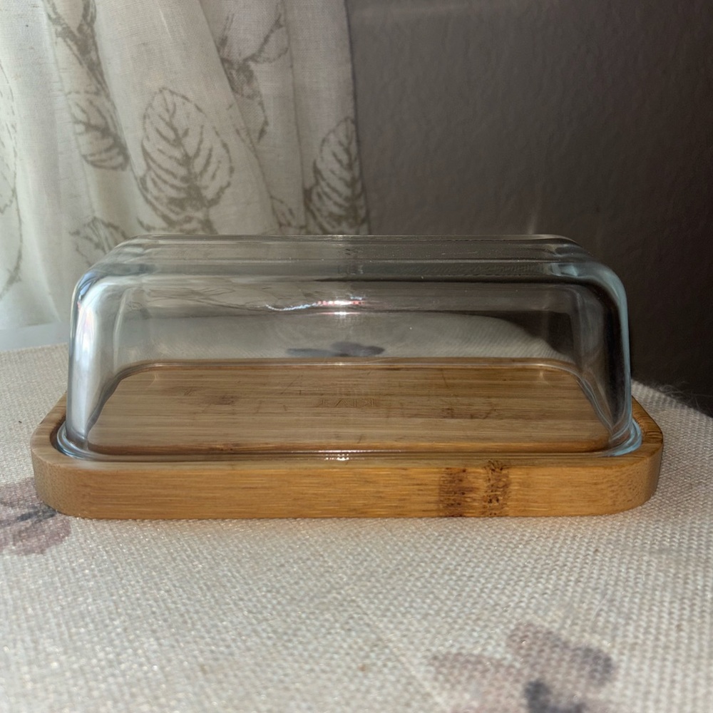 Glass Butter Dish with Bamboo Base, made in Germany
